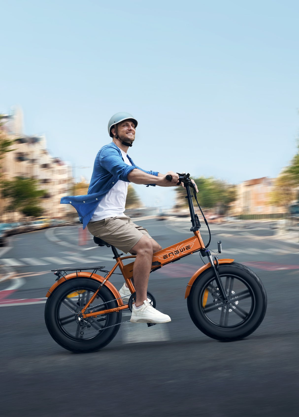 a man riding folding electric bike ENGWE EP-2 Boost