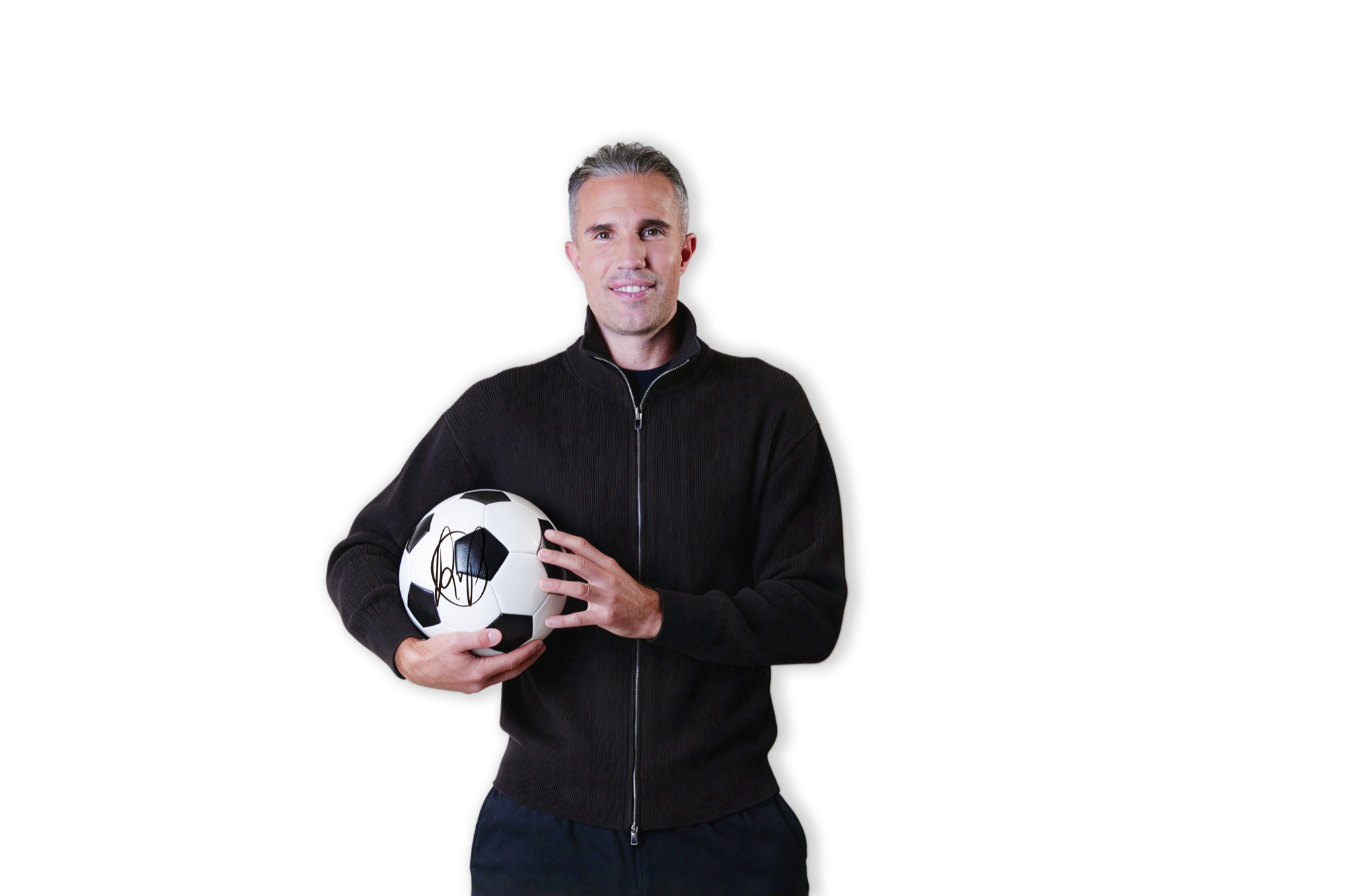 Robin van Persie holding a signed football